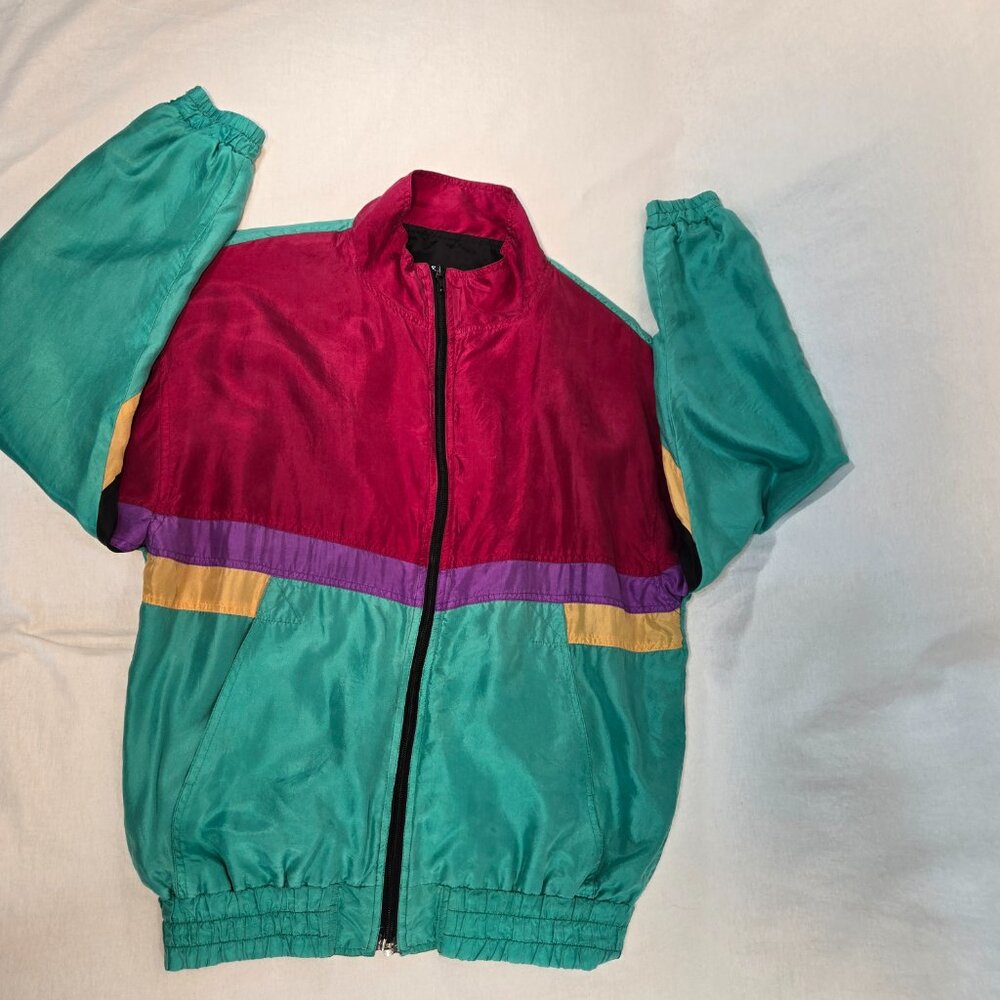 Vintage SARA ROBERTS 90's Y2K Blockecore Multicolor Bomber Jacket UNISEX Size M. - Picture 5 of 17